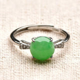Silver Inlaid Ice Green Jade Ring-Tajade