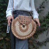 Tajade Handmade Papyrus Woven Round Beach Straw Bag