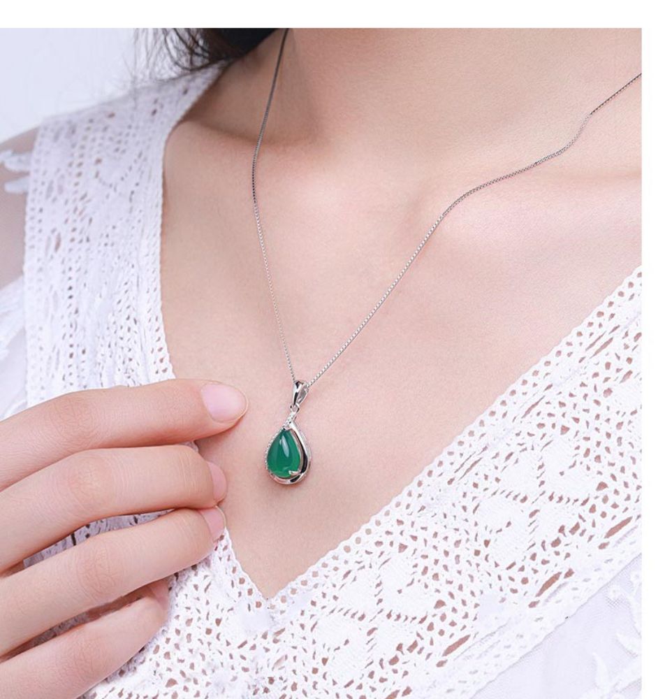 Tajade 925 Silver Chrysoprase Necklace Pendant