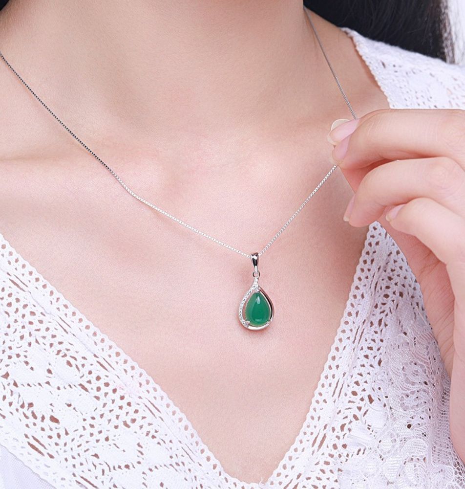 Tajade 925 Silver Chrysoprase Necklace Pendant