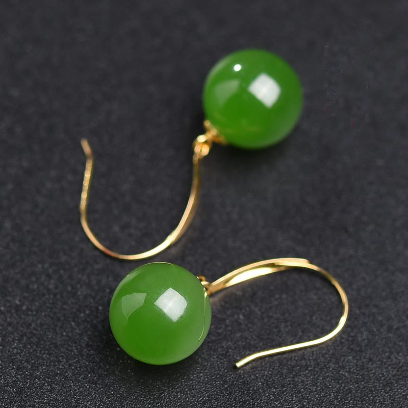 Hetian Jade 18k Gold Jasper Earrings-Tajade