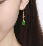 Hetian Jade Jasper Gold Four Leaf Clover Drop Earrings-Tajade