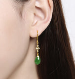 Hetian Jade Jasper Gold Four Leaf Clover Drop Earrings-Tajade