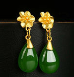 Hetian jade jasper gold drop earrings-Tajade