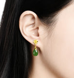 Hetian jade jasper gold drop earrings-Tajade
