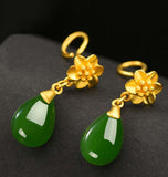 Hetian jade jasper gold drop earrings-Tajade