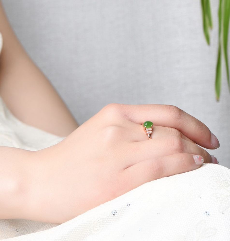 Hetian jade jasper water drop ring inlaid with 925 silver jade ring-Tajade