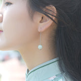 Light Green Round Bead Jadeite Earrings-Tajade