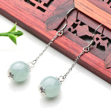 Light Green Round Bead Jadeite Earrings-Tajade