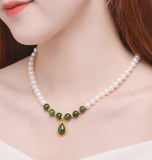 Pure Gold Jasper Pearl Waterdrop Necklace-Tajade