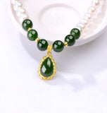 Pure Gold Jasper Pearl Waterdrop Necklace-Tajade