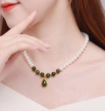 Pure Gold Jasper Pearl Waterdrop Necklace-Tajade