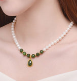 Pure Gold Jasper Pearl Waterdrop Necklace-Tajade