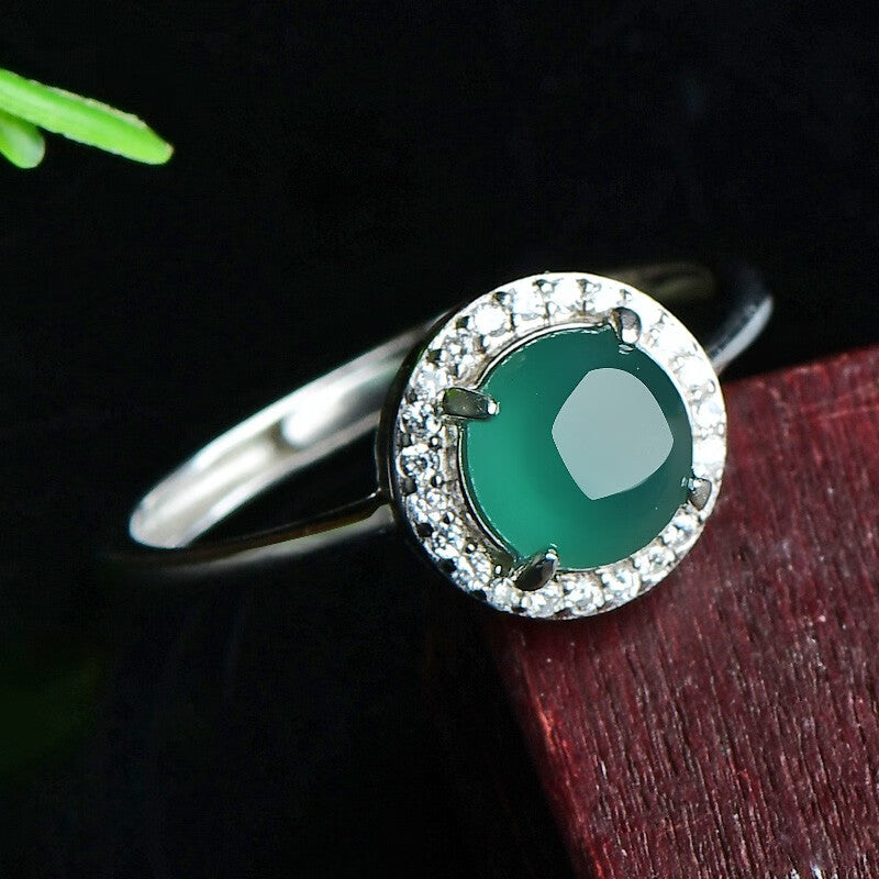 Silver Inlaid Pale Green Jadeite Ring-Tajade