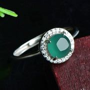 Silver Inlaid Pale Green Jadeite Ring-Tajade