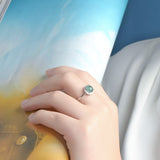 Silver Inlaid Pale Green Jadeite Ring-Tajade