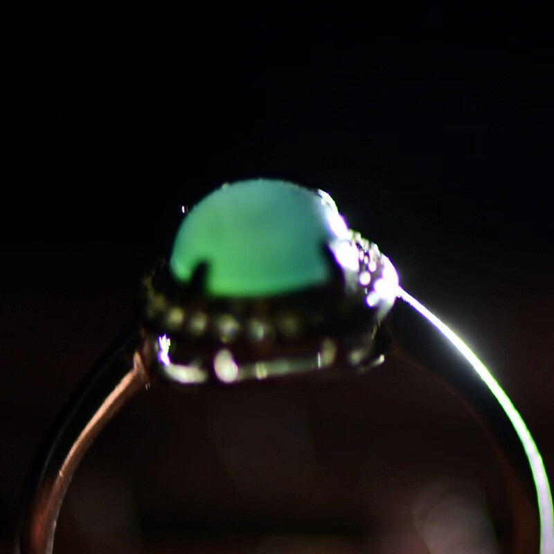 Silver Inlaid Pale Green Jadeite Ring-Tajade