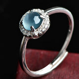 Silver Inlaid Pale Green Jadeite Ring-Tajade