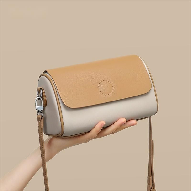 Tajade 2023 Women's Genuine Leather Cylinder Messenger Bucket Bag