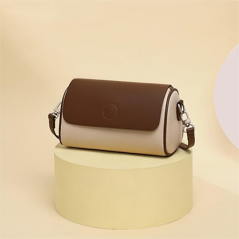 Tajade 2023 Women's Genuine Leather Cylinder Messenger Bucket Bag