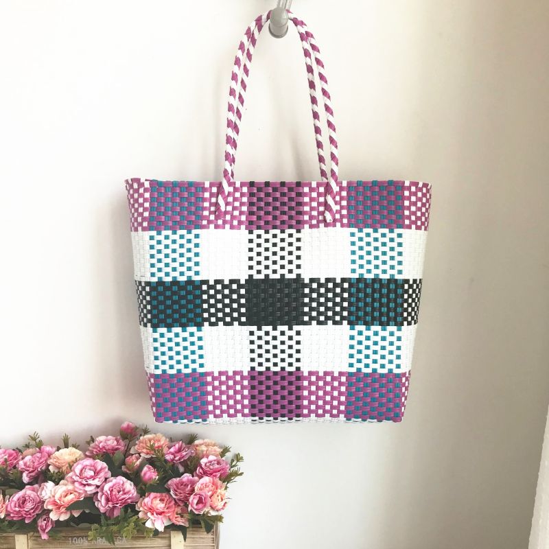 Tajade Hand Woven Stripe Shopping Handbag Vacation Beach Bag