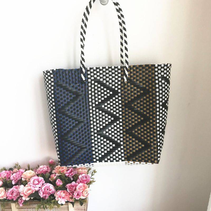 Tajade Hand Woven Stripe Shopping Handbag Vacation Beach Bag