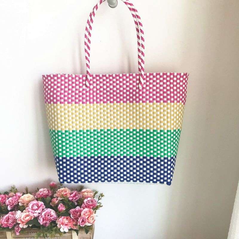 Tajade Hand Woven Stripe Shopping Handbag Vacation Beach Bag