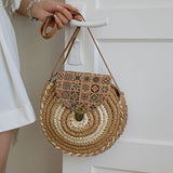 Tajade Handmade Papyrus Woven Round Beach Straw Bag