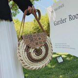 Tajade Handmade Papyrus Woven Round Beach Straw Bag