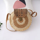 Tajade Handmade Papyrus Woven Round Beach Straw Bag