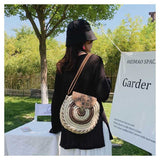 Tajade Handmade Papyrus Woven Round Beach Straw Bag