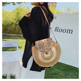 Tajade Handmade Papyrus Woven Round Beach Straw Bag