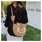 Tajade Handmade Papyrus Woven Round Beach Straw Bag