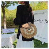 Tajade Handmade Papyrus Woven Round Beach Straw Bag