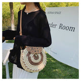 Tajade Handmade Papyrus Woven Round Beach Straw Bag