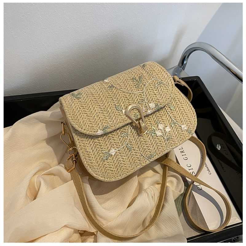 Tajade Lace Flower Woven Saddle Straw Bag