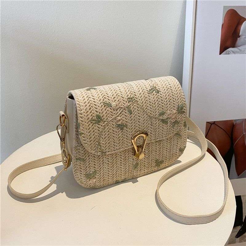 Tajade Lace Flower Woven Saddle Straw Bag
