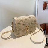 Tajade Lace Flower Woven Saddle Straw Bag