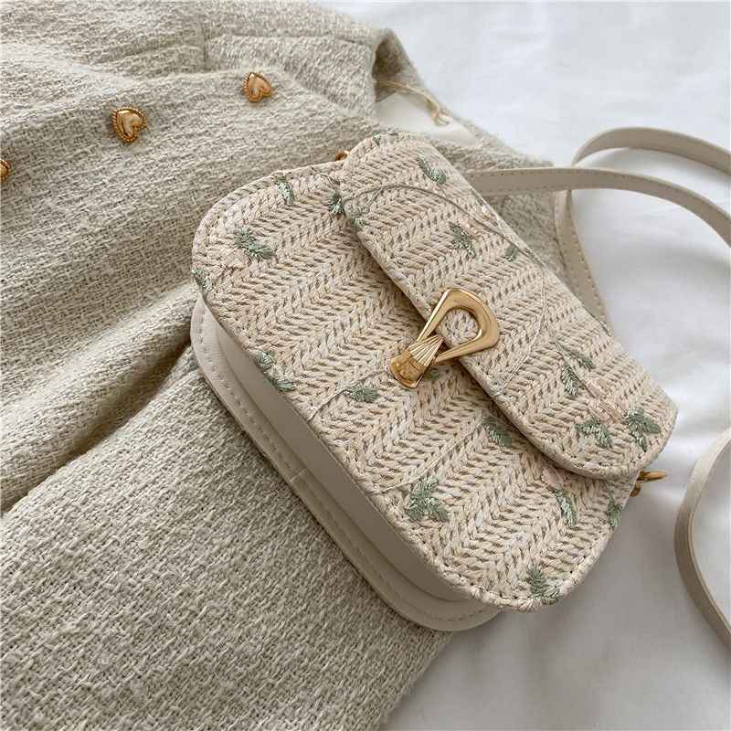 Tajade Lace Flower Woven Saddle Straw Bag
