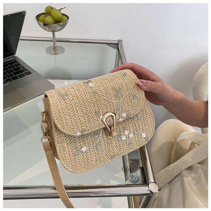 Tajade Lace Flower Woven Saddle Straw Bag
