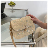 Tajade Lace Flower Woven Saddle Straw Bag