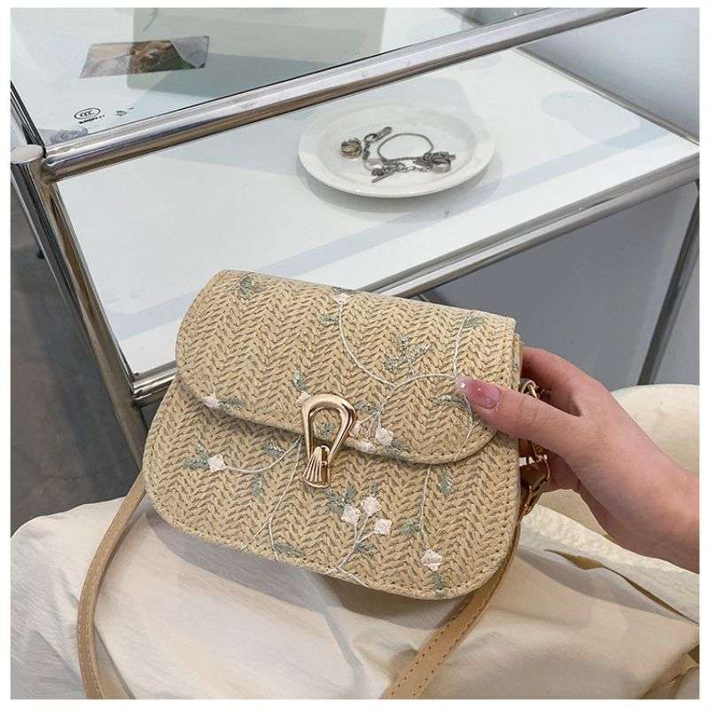 Tajade Lace Flower Woven Saddle Straw Bag