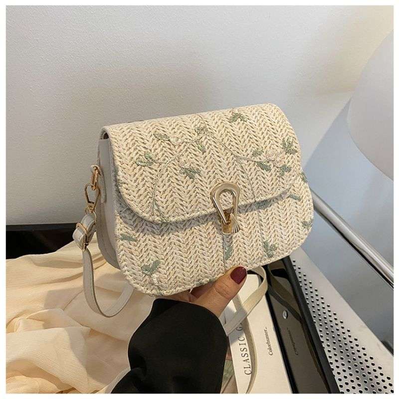 Tajade Lace Flower Woven Saddle Straw Bag
