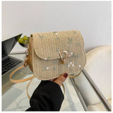 Tajade Lace Flower Woven Saddle Straw Bag