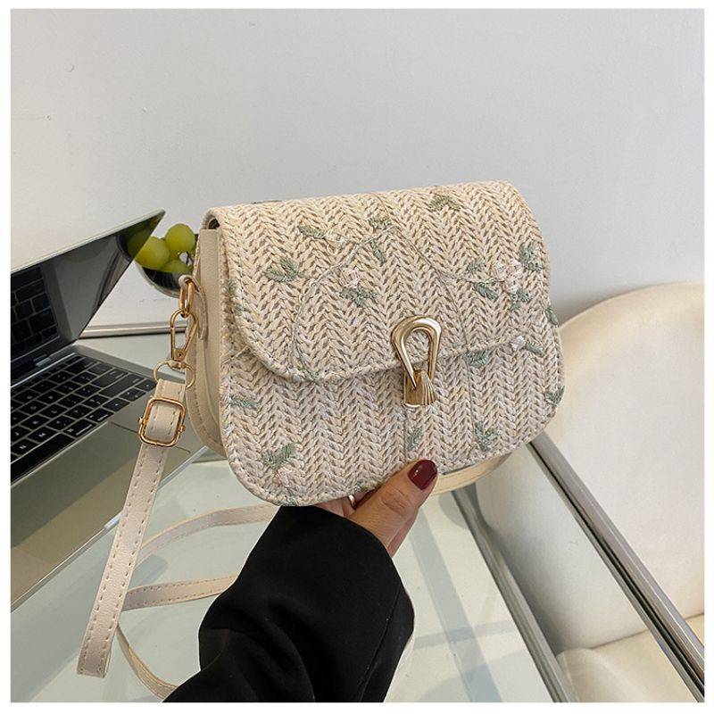 Tajade Lace Flower Woven Saddle Straw Bag