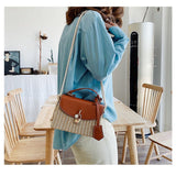 Tajade Messenger PU Leather Strap Hand Lock Chain Square Straw Bag