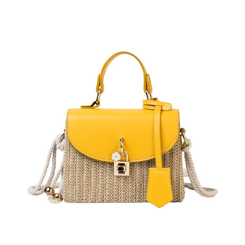 Tajade Messenger PU Leather Strap Hand Lock Chain Square Straw Bag