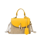 Tajade Messenger PU Leather Strap Hand Lock Chain Square Straw Bag
