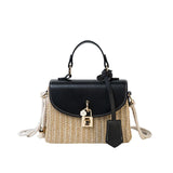 Tajade Messenger PU Leather Strap Hand Lock Chain Square Straw Bag