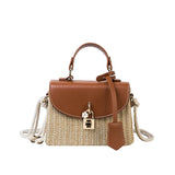 Tajade Messenger PU Leather Strap Hand Lock Chain Square Straw Bag
